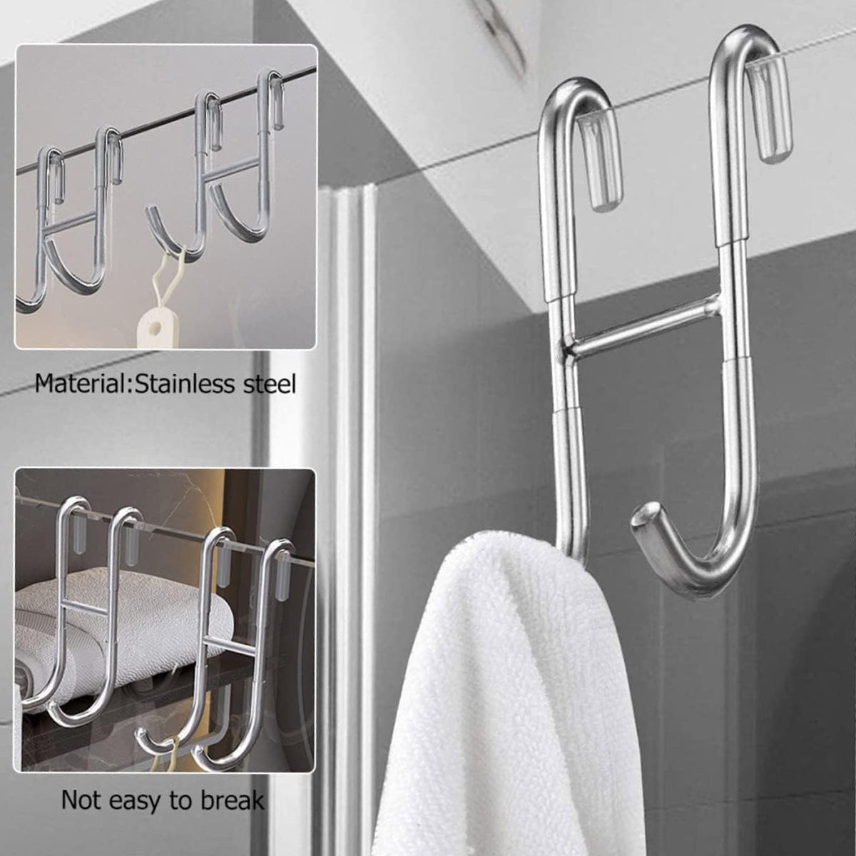 Silver Stainless Steel S-Shape Double Hooks Bathroom Kitchen