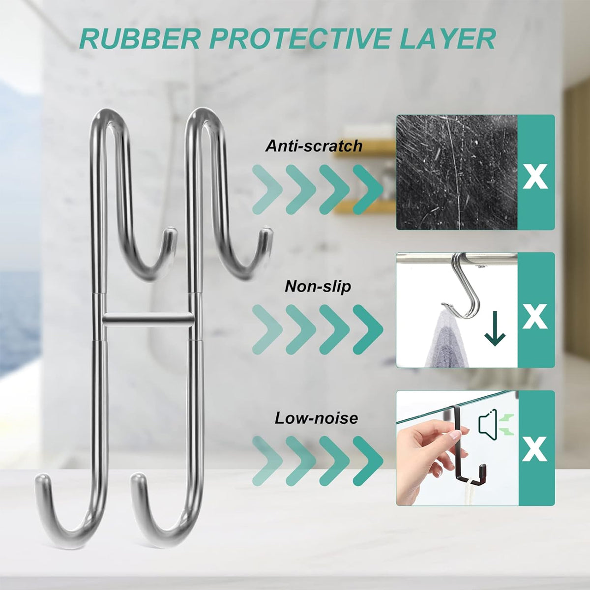 Silver Stainless Steel S-Shape Double Hooks Bathroom Kitchen