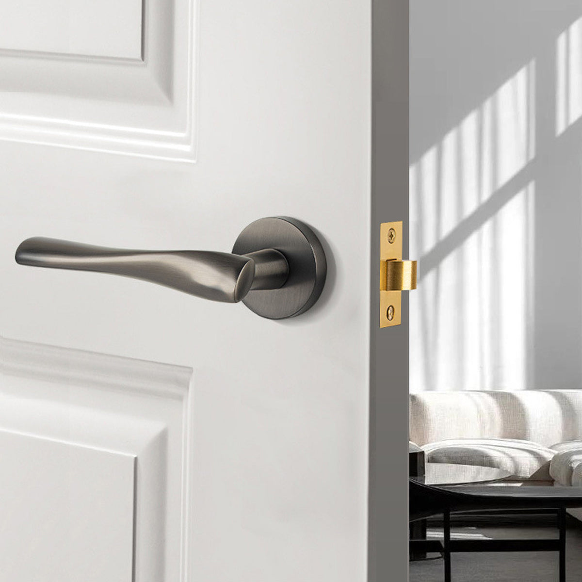 Grey Brass Interior Lever Handle Set 140mm