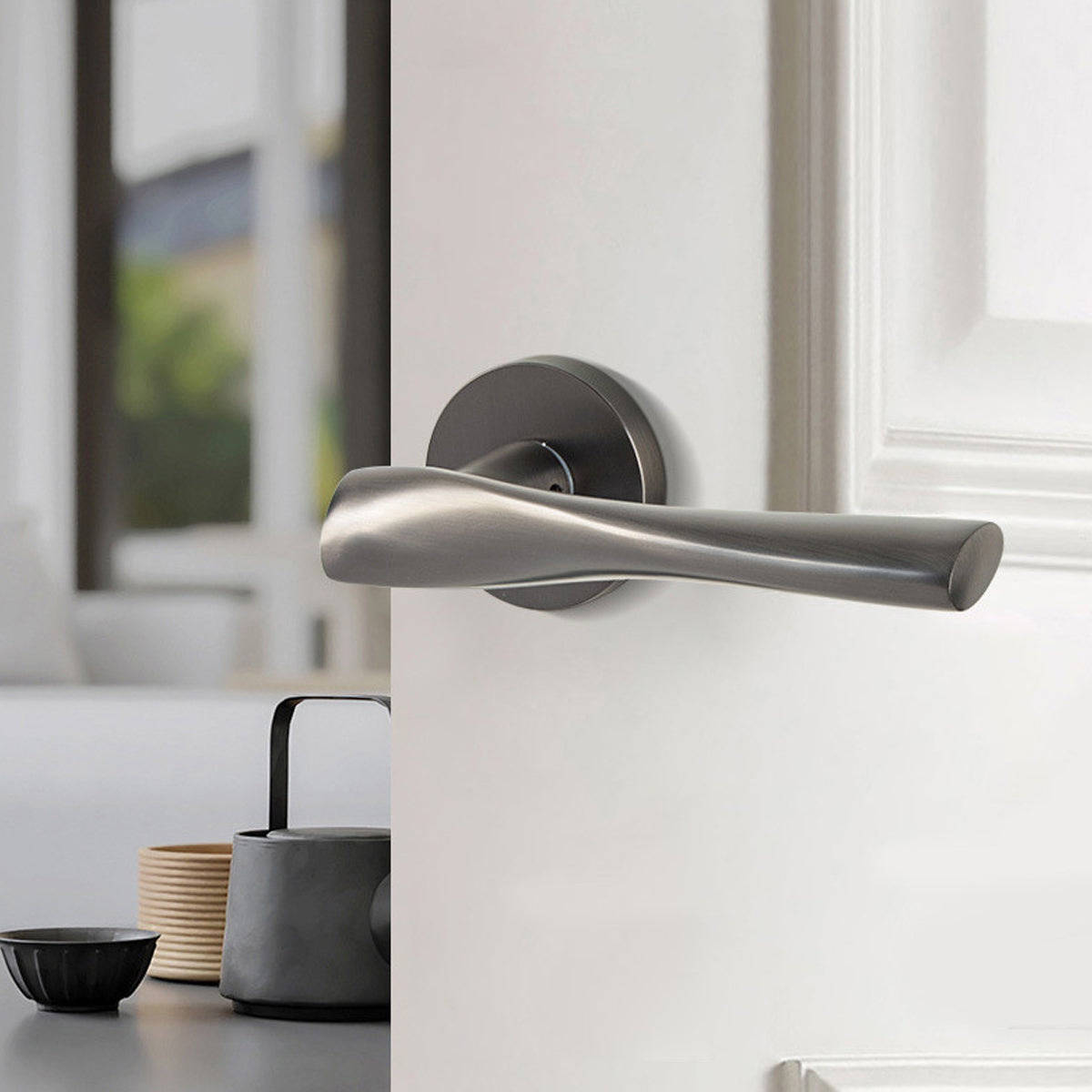 Grey Brass Interior Lever Handle Set 140mm