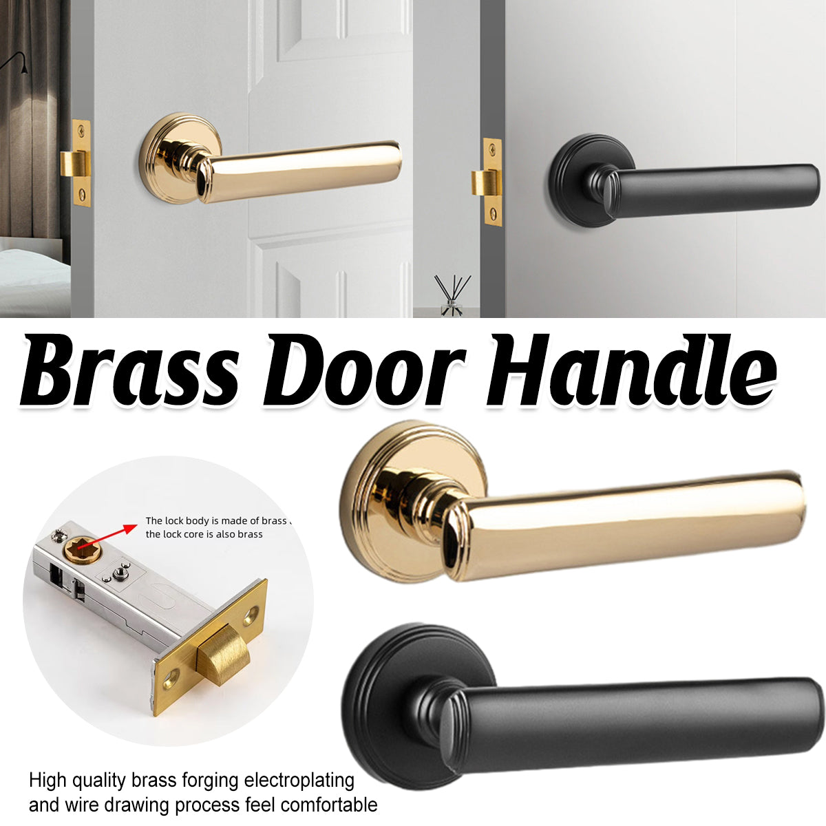 Brass Interior Door Handle Lock Set Privacy