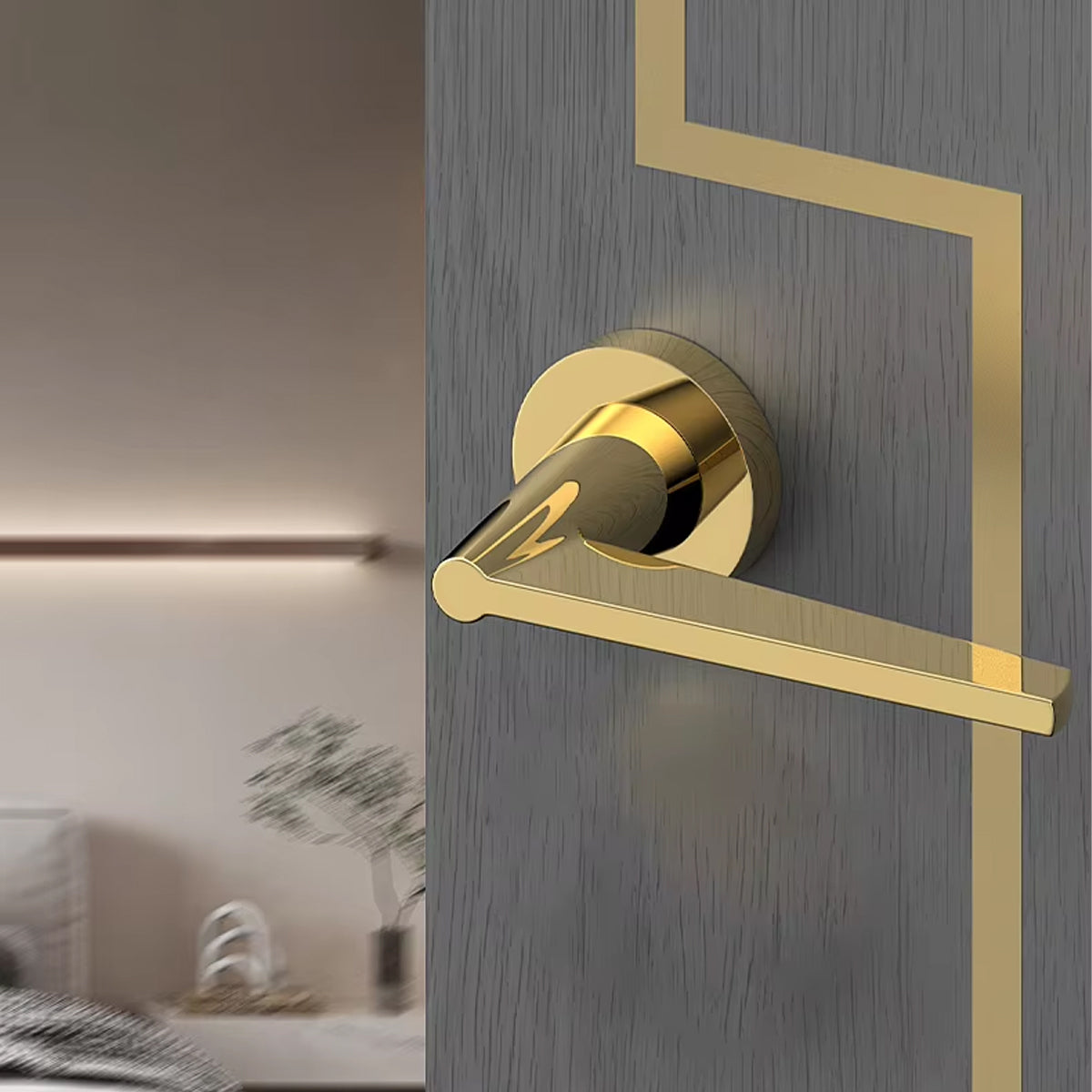 PVD Gold Brass Zinc Alloy Interior Lever Handle Lock Set 135mm