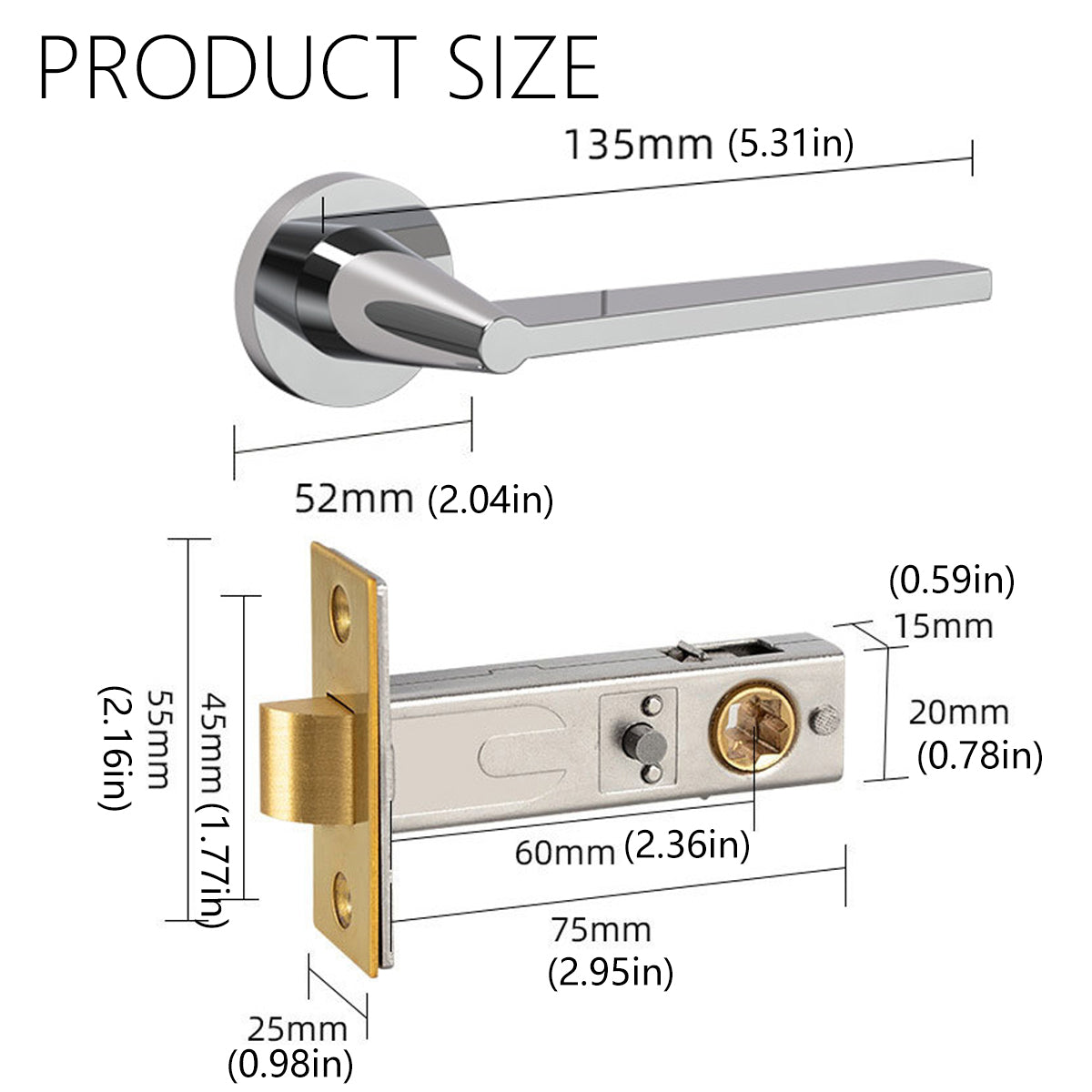 Brass Zinc Alloy Passage Lever Handle Lock Set 135mm - PVD Gold