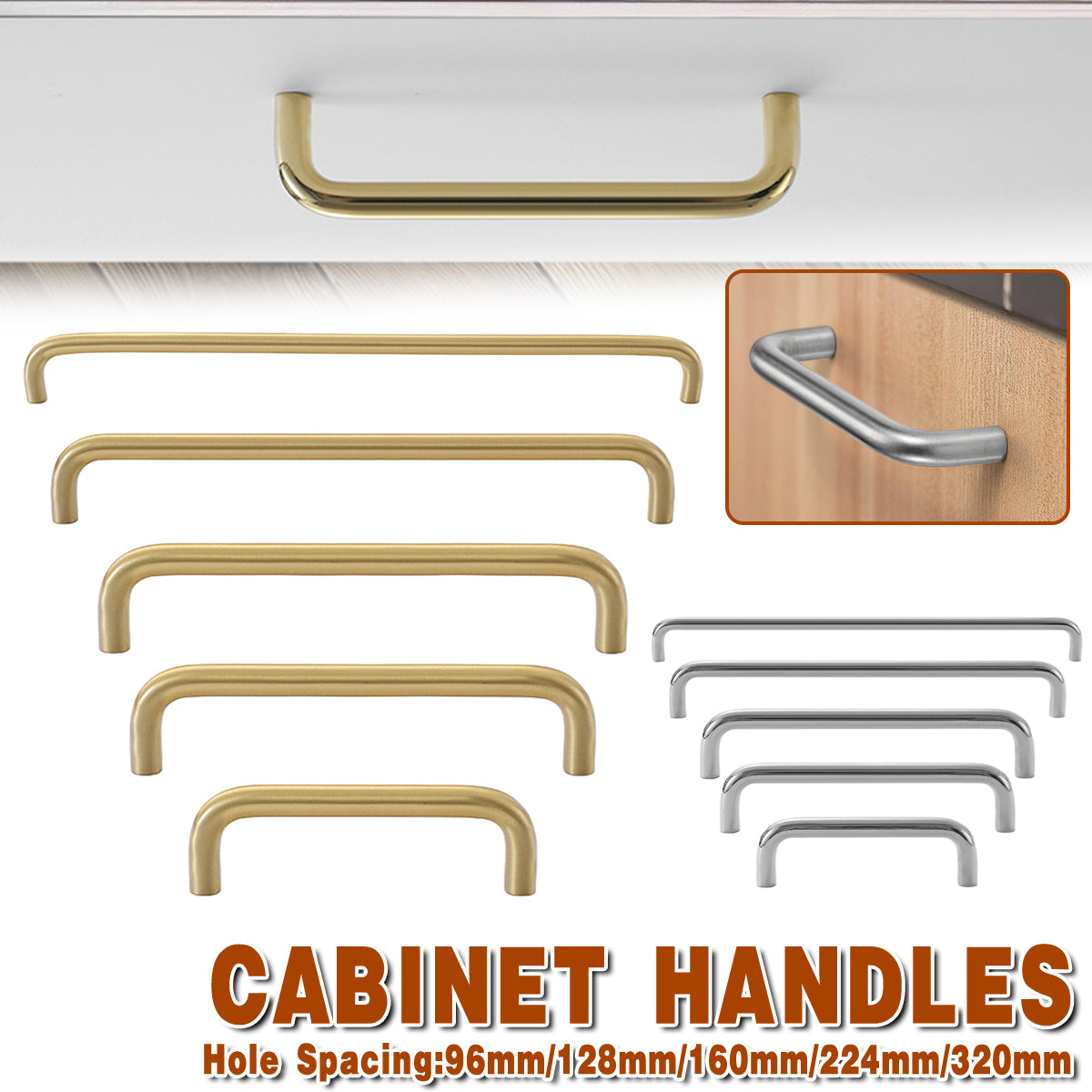 Brass Cabinet Pull Handles in Gold and Silver