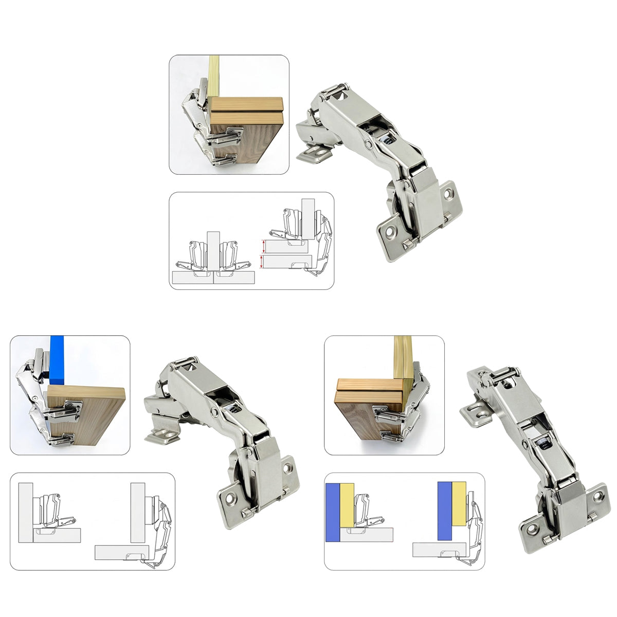 2 Pcs Cabinet Door Hinge for Frameless with Screws