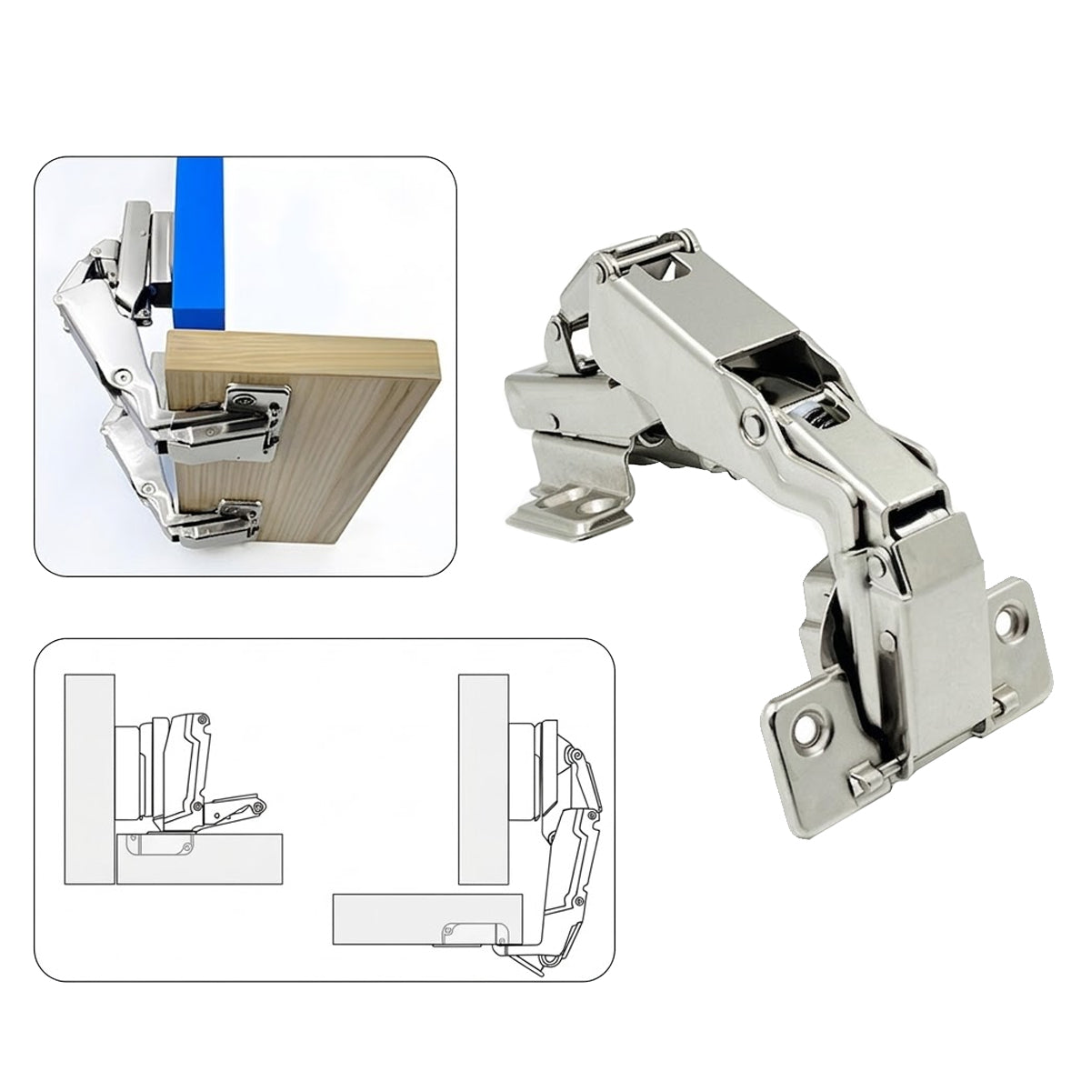 2 Pcs Cabinet Door Hinge for Frameless with Screws