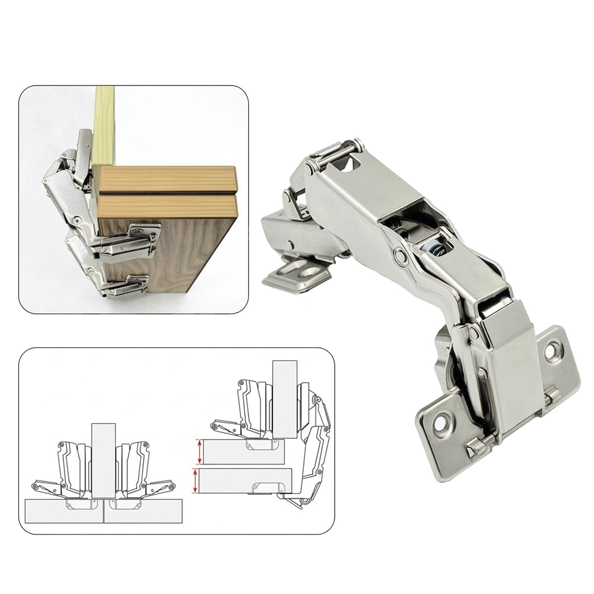 2 Pcs Cabinet Door Hinge for Frameless with Screws