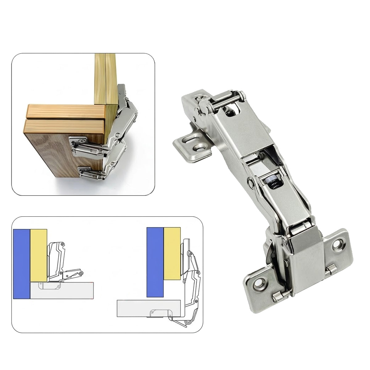 2 Pcs Cabinet Door Hinge for Frameless with Screws