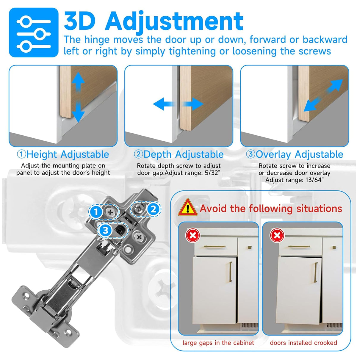 2 Pcs Cabinet Door Hinge for Frameless with Screws