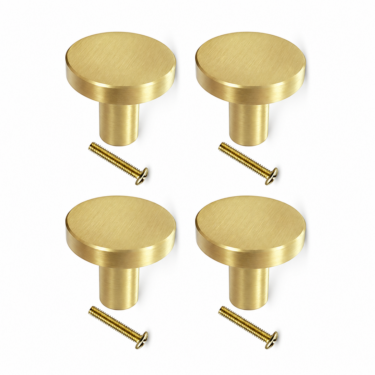 Gold Finish Solid Brass Round Cabinet Knobs Single-Hole Pulls