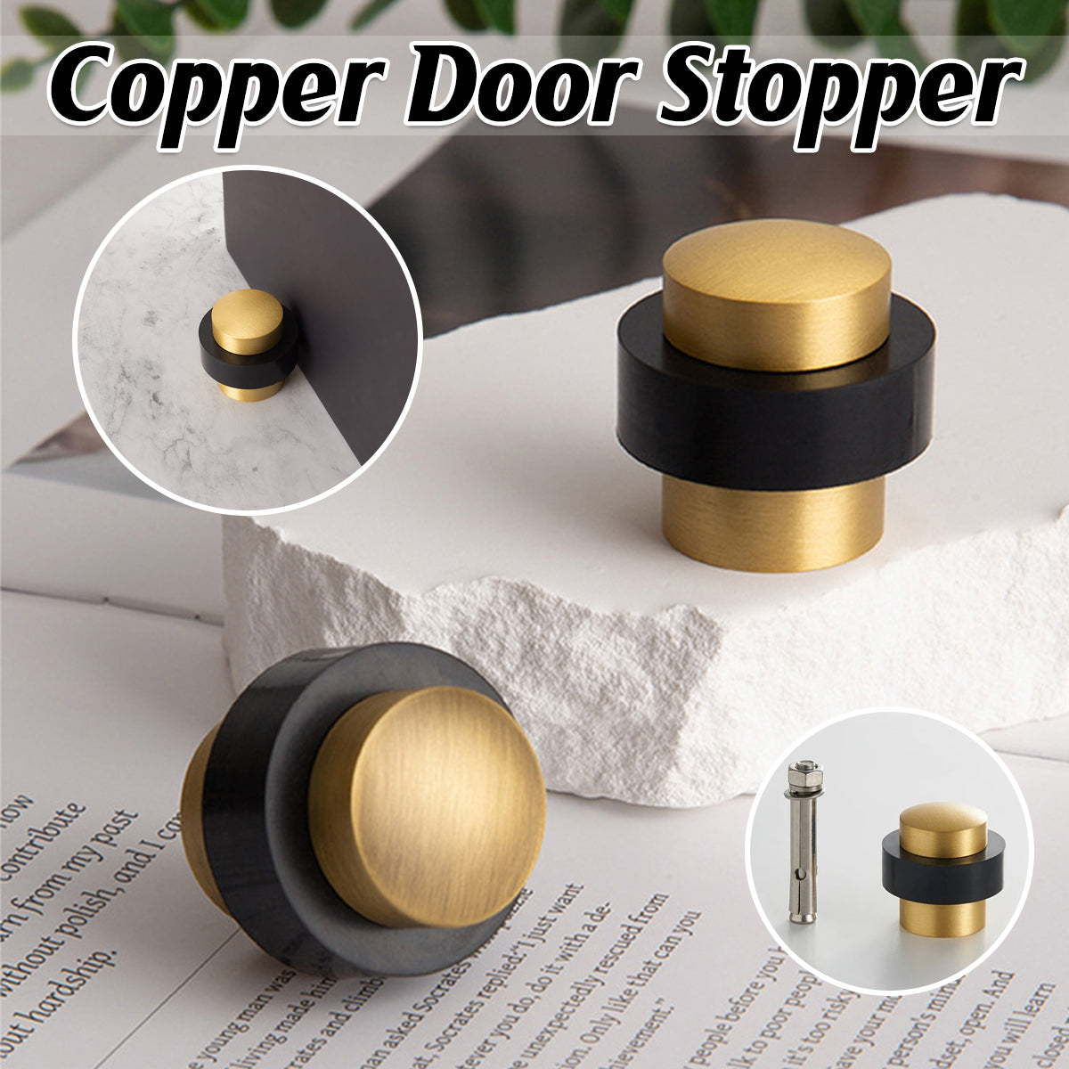 Copper Floor-Mount Door Stopper with Brushed Finish