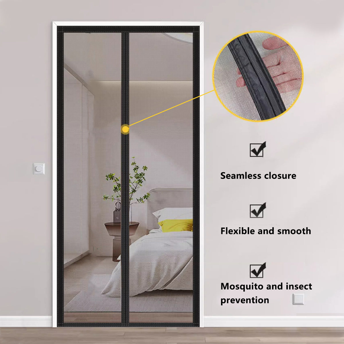 Grey Magnetic Closure Fiberglass Mesh Anti Mosquito Door Curtain