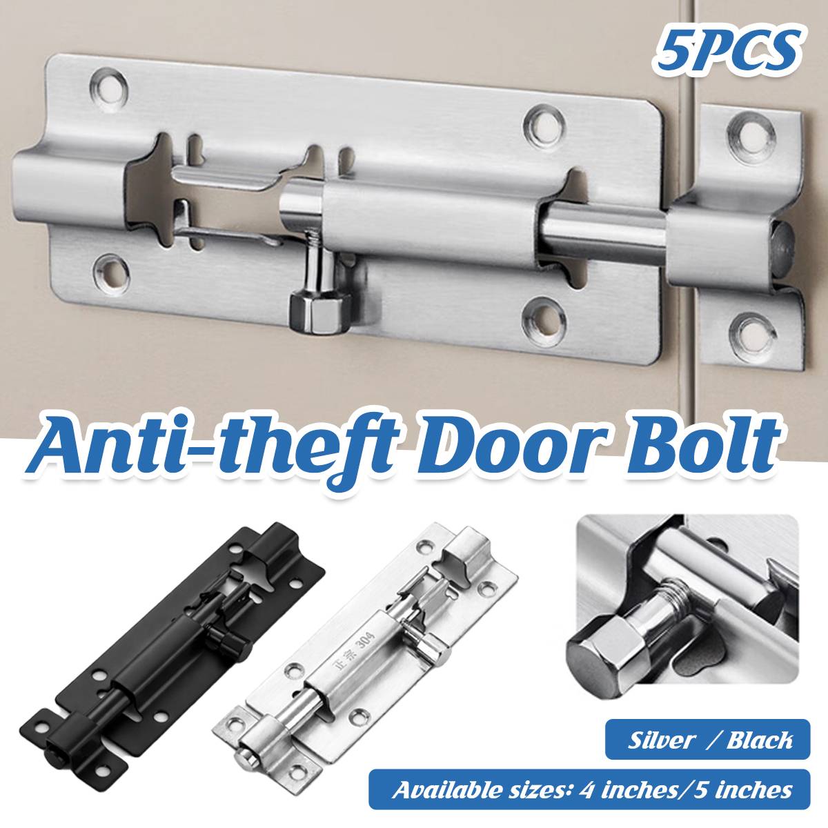 Anti-theft Zinc Alloy Door Bolt 4–5 Inch