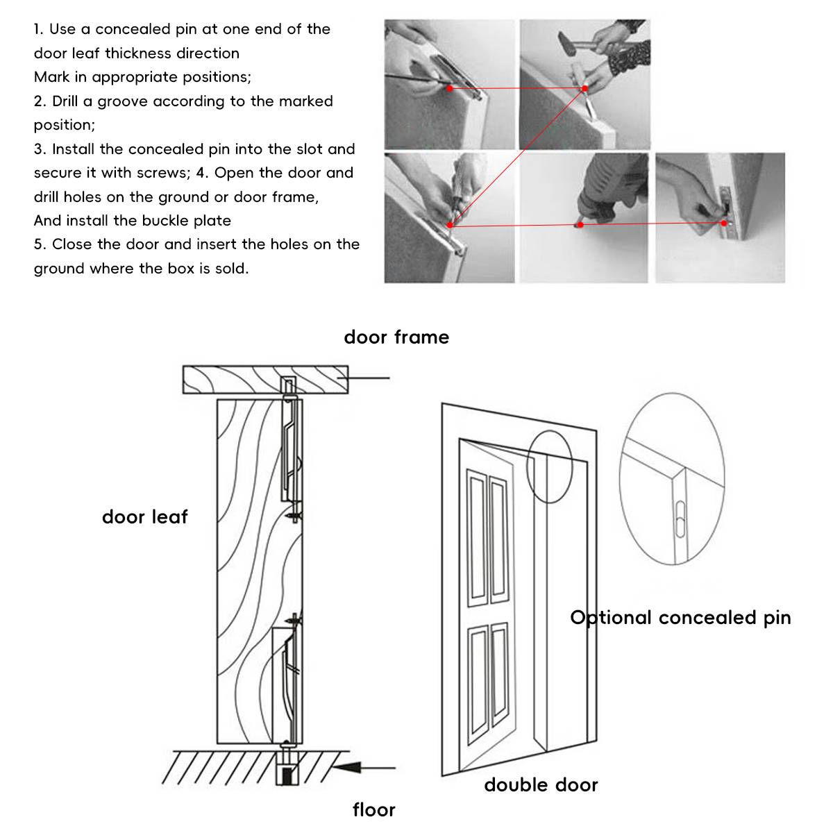 2 Pcs One-Piece Molding Door Bolt Set for Cabinets