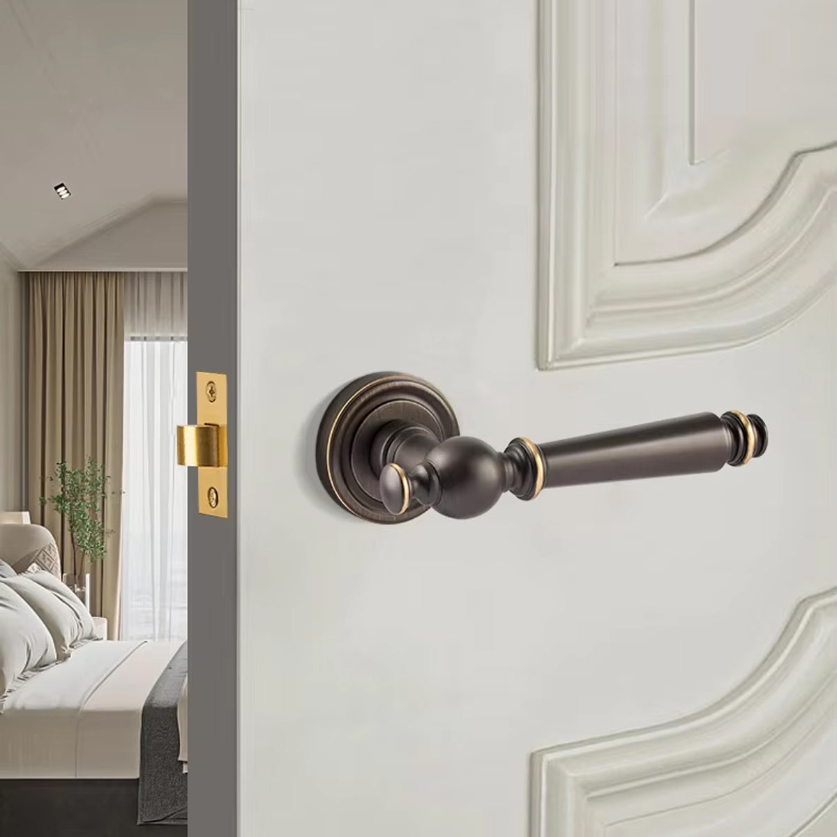 Brass Interior Door Handle American-Style Hand-Polished