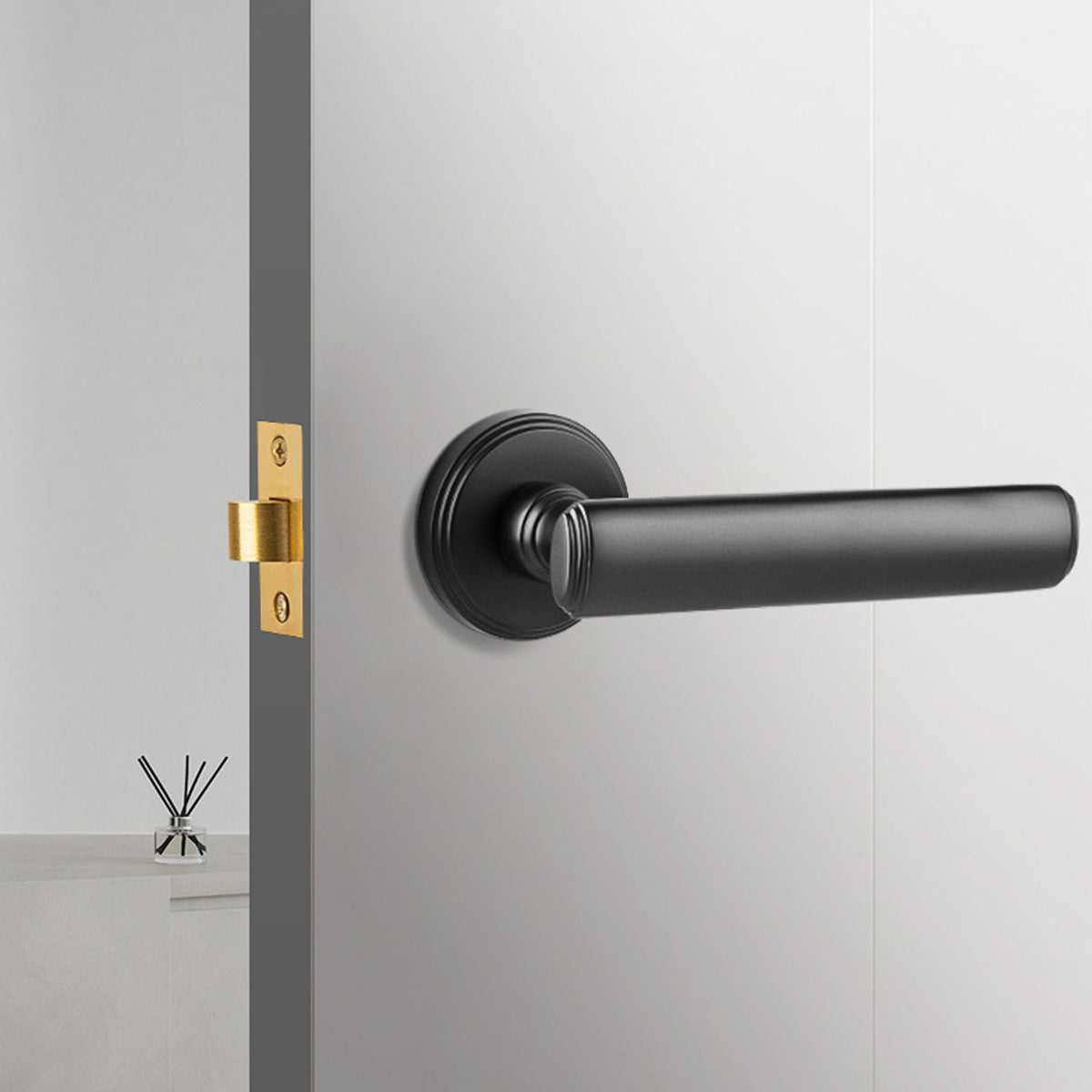 Matte Black Brass Interior Lever Handle Set 138mm