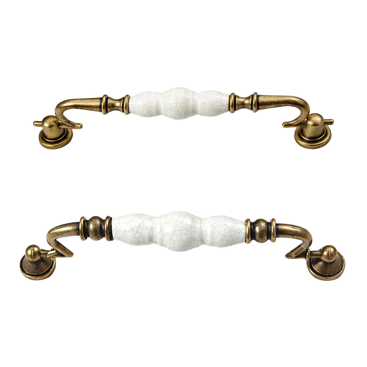 2 Pcs Elegant Ceramic & Solid Brass Cabinet Handles