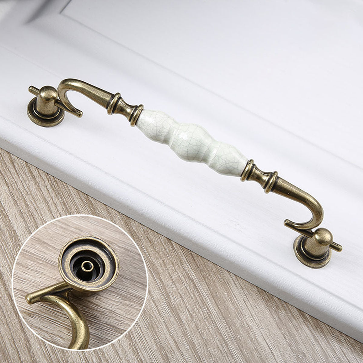 2 Pcs Elegant Ceramic & Solid Brass Cabinet Handles