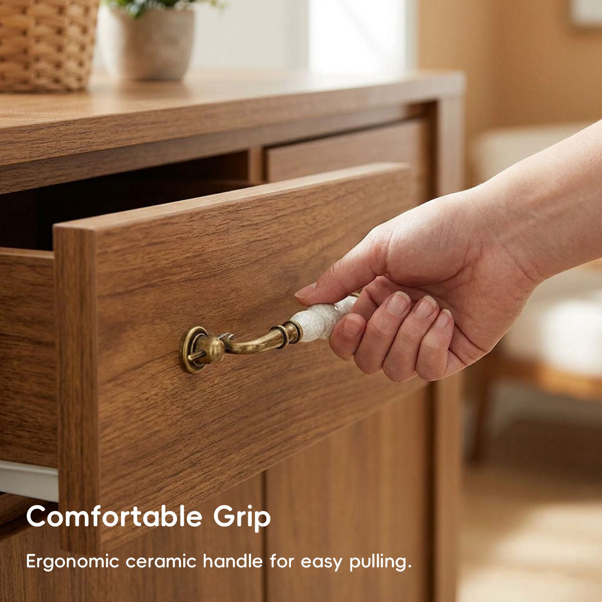 2 Pcs Elegant Ceramic & Solid Brass Cabinet Handles