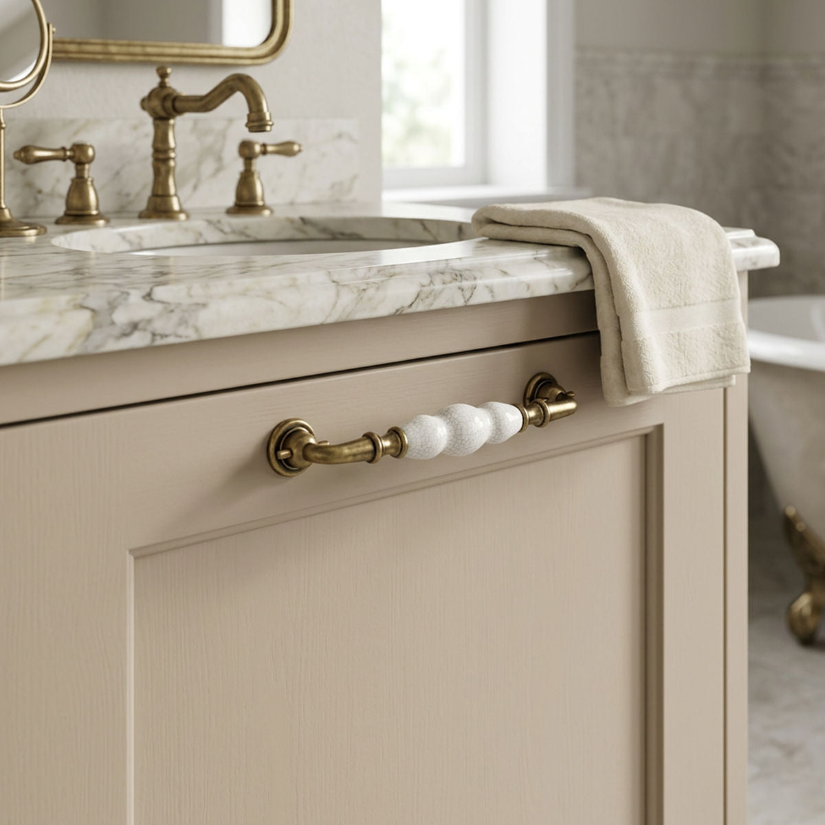 2 Pcs Elegant Ceramic & Solid Brass Cabinet Handles