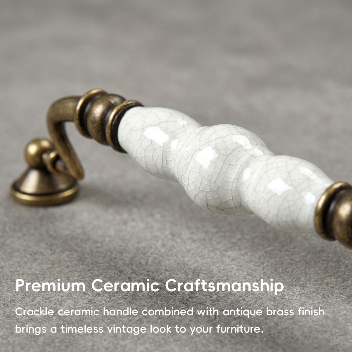 2 Pcs Elegant Ceramic & Solid Brass Cabinet Handles