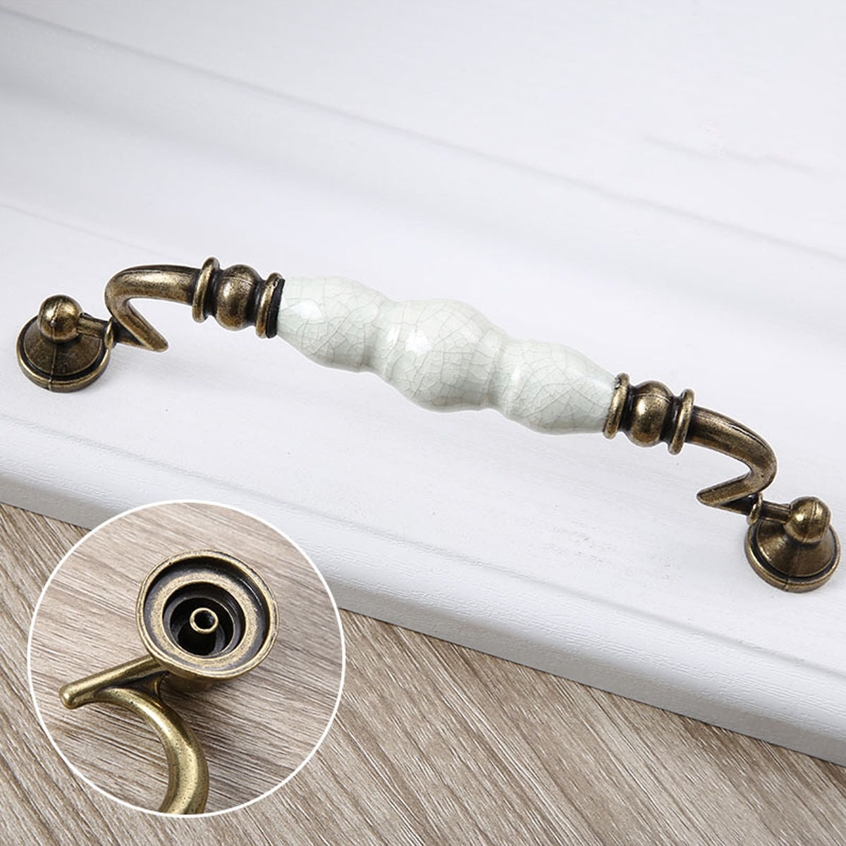 2 Pcs Elegant Ceramic & Solid Brass Cabinet Handles