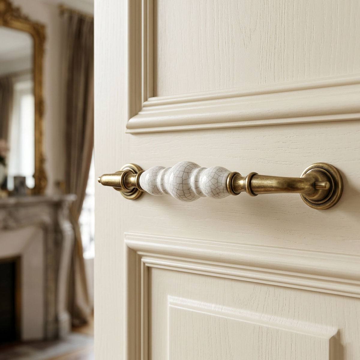 2 Pcs Elegant Ceramic & Solid Brass Cabinet Handles