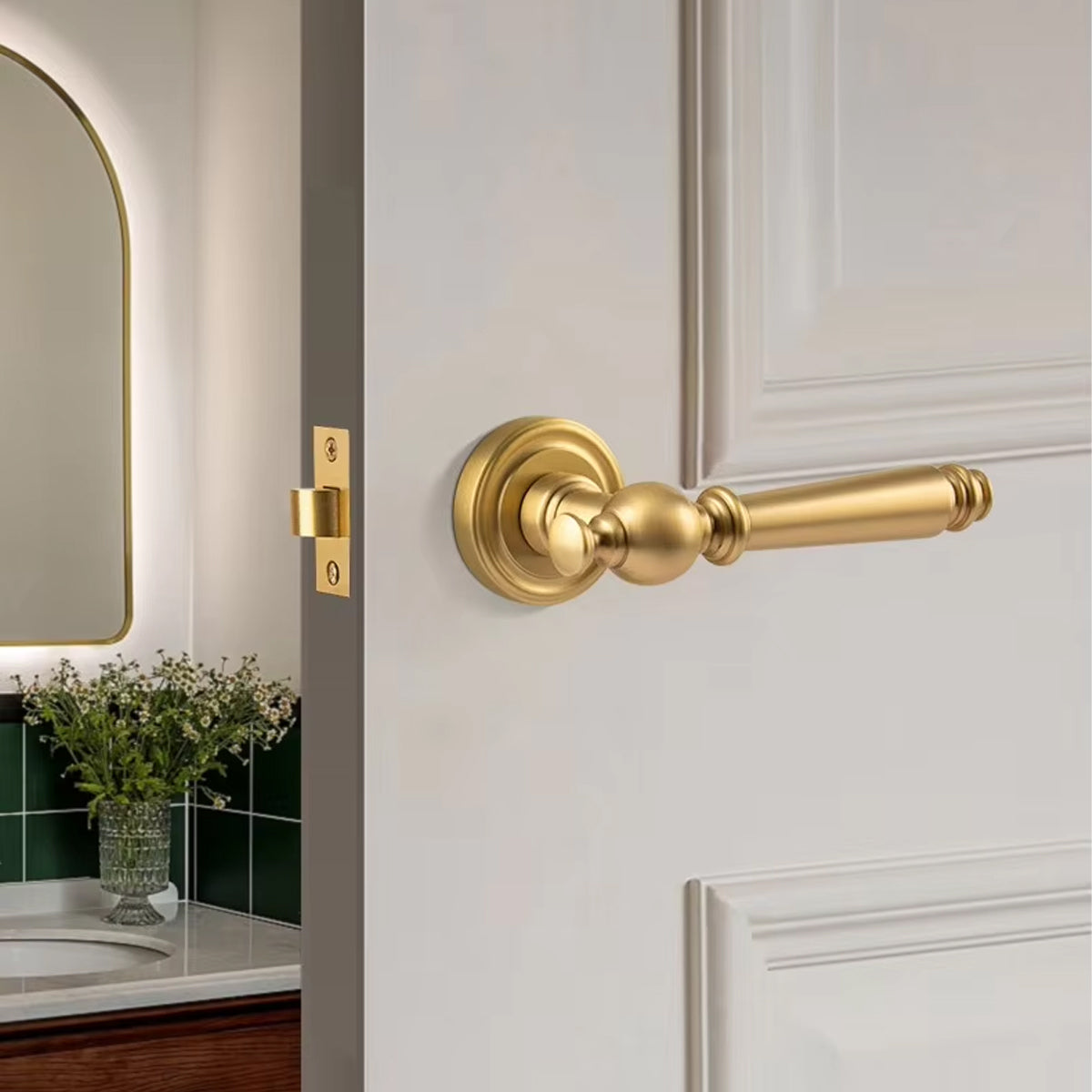 Brushed Gold Brass Interior Lever Handle Set 150mm