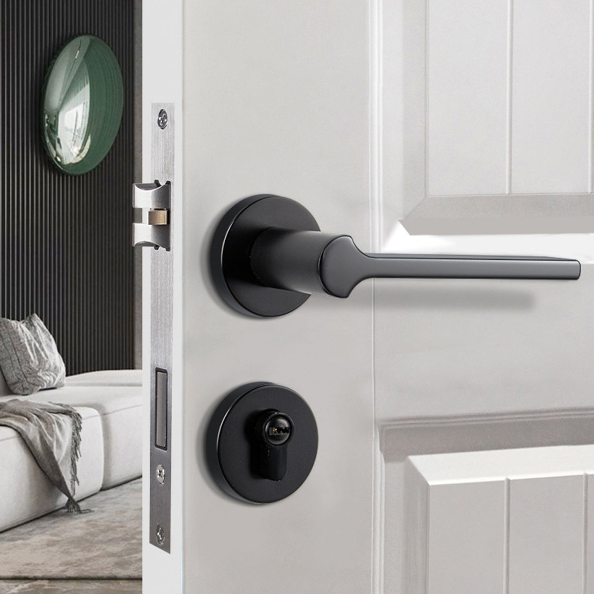One-Piece Interior Lever Handle Lock Set 135mm - Matt Black