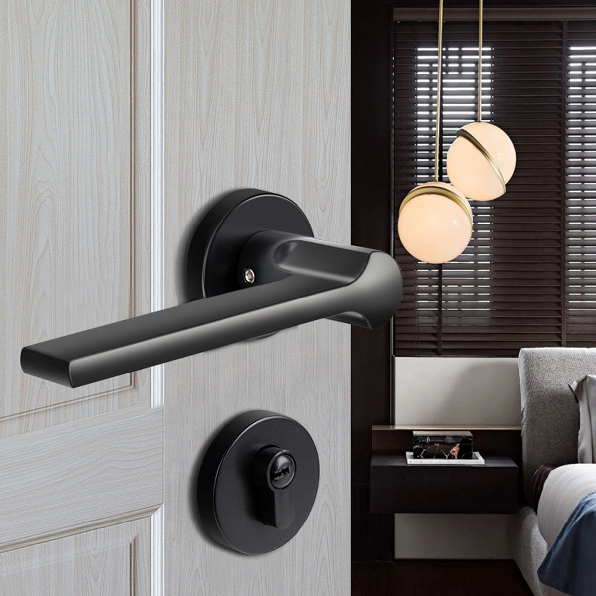 Matte Black Zinc Alloy Interior Lever Handle Lock Set 135mm