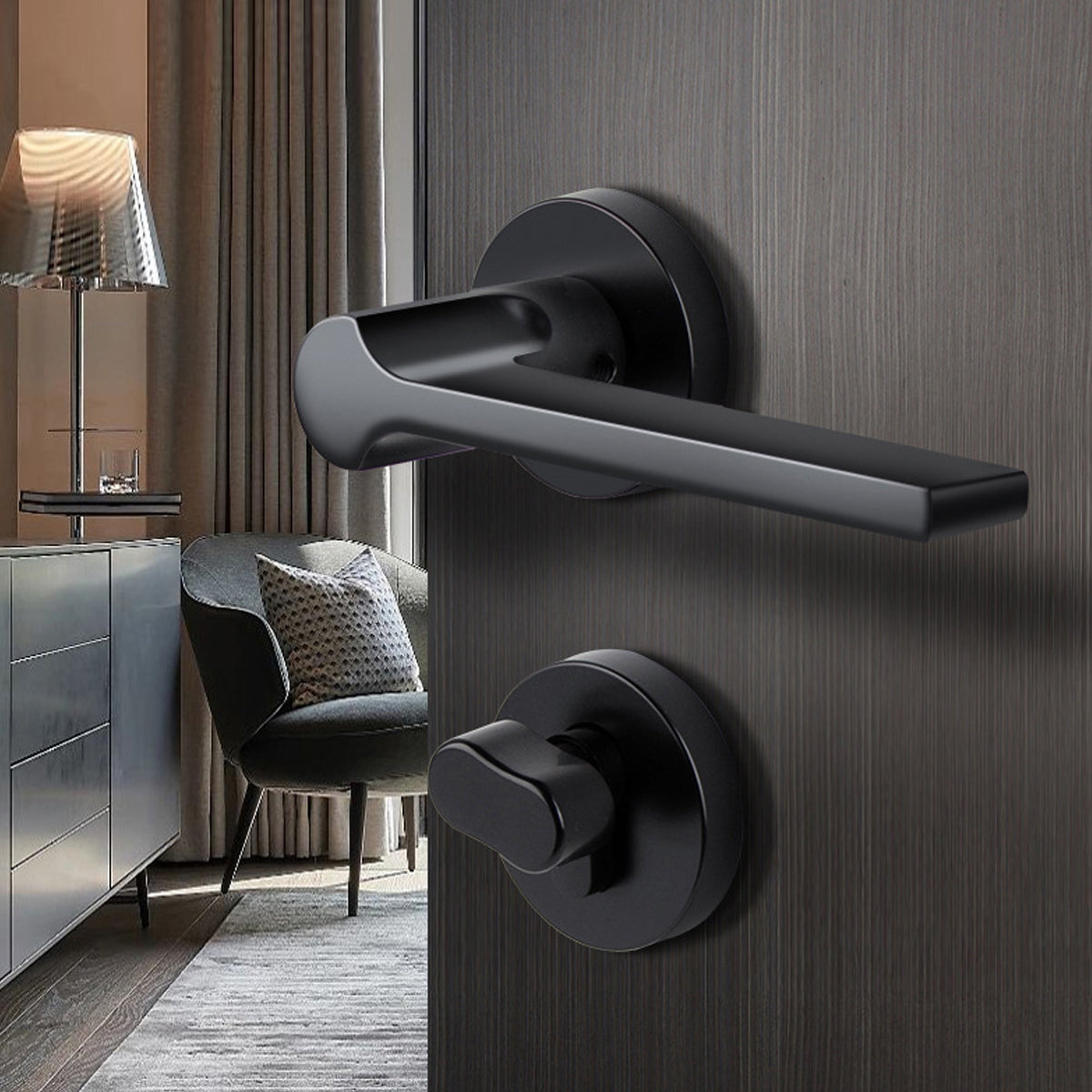 One-Piece Interior Lever Handle Lock Set 135mm - Matt Black