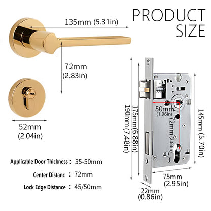 Zinc Alloy Interior Door Handle Lock Set for Bedroom Privacy