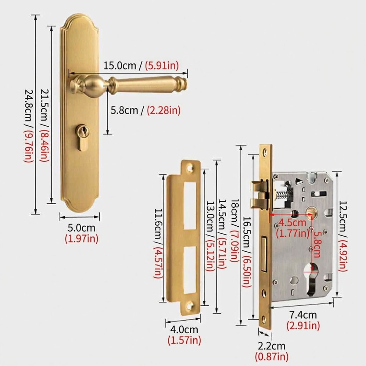 1 Pack Solid Brass Door Handle Set with Keyed Locks