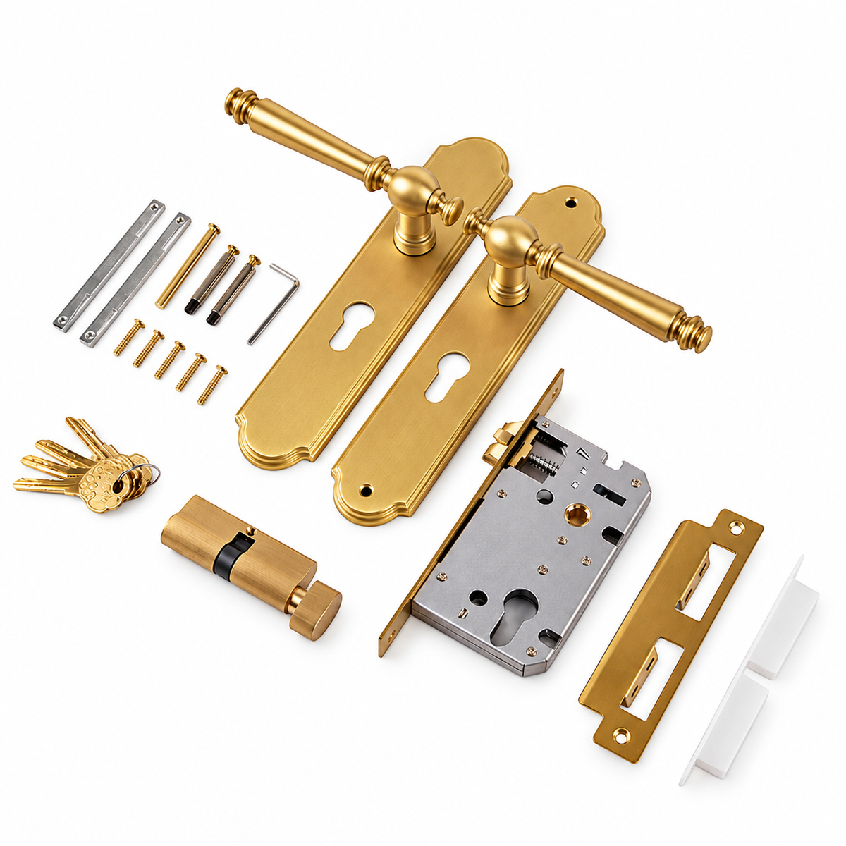 1 Pack Solid Brass Door Handle Set with Keyed Locks