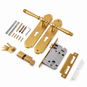 1 Pack Solid Brass Door Handle Set with Keyed Locks