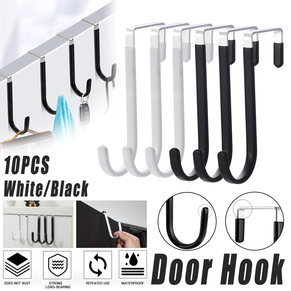 Black or White Rust-Resistant Metal Over the Door Hooks (10PCS)