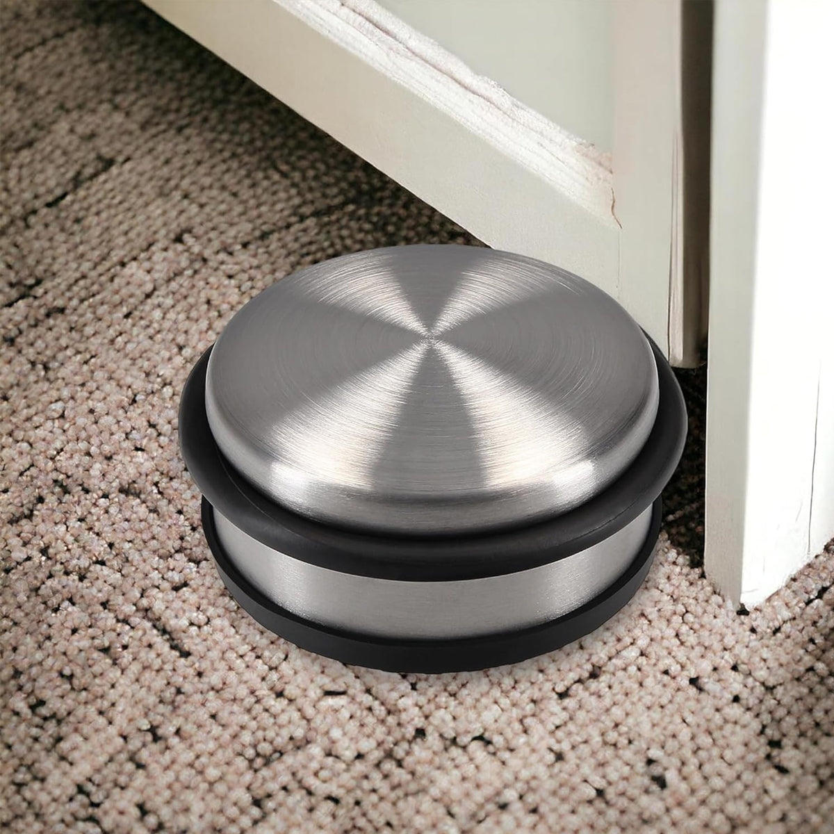 Silver Black Rubber Stainless Steel Door Stopper Non-Slip