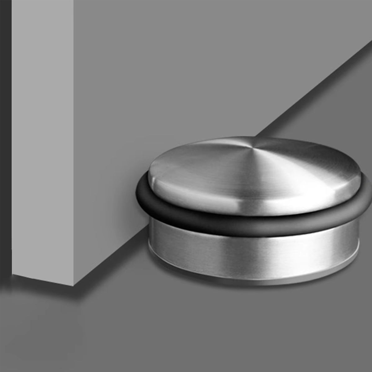 Silver Black Rubber Stainless Steel Door Stopper Non-Slip