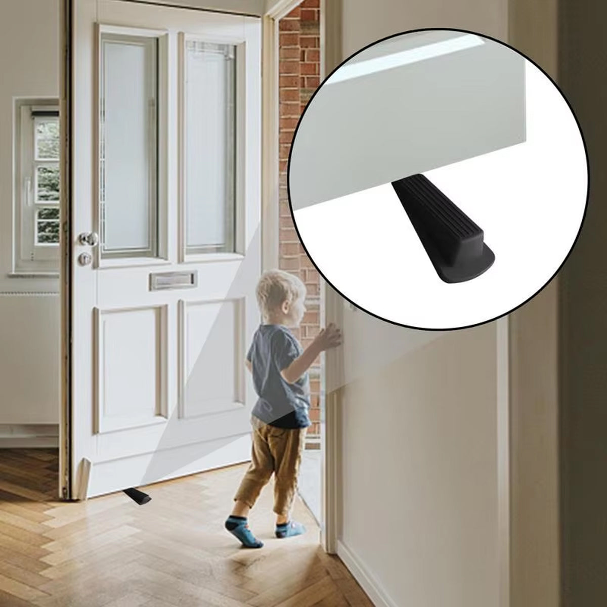 Black Textured Rubber Door Stopper Wedge Set 5 Pcs Anti-Theft