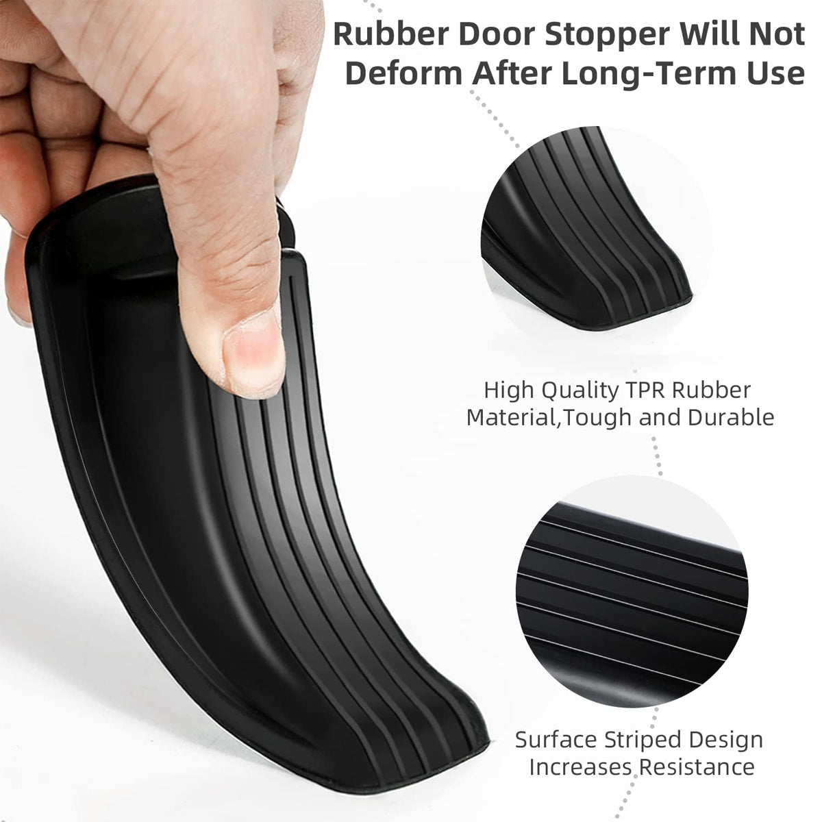 Black Textured Rubber Door Stopper Wedge Set 5 Pcs Anti-Theft