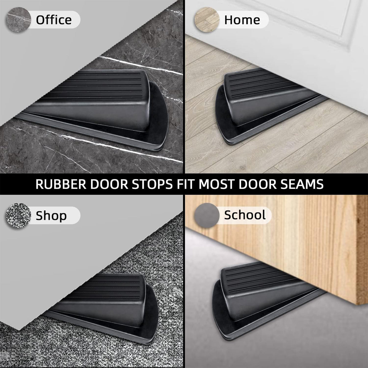 Black Textured Rubber Door Stopper Wedge Set 5 Pcs Anti-Theft