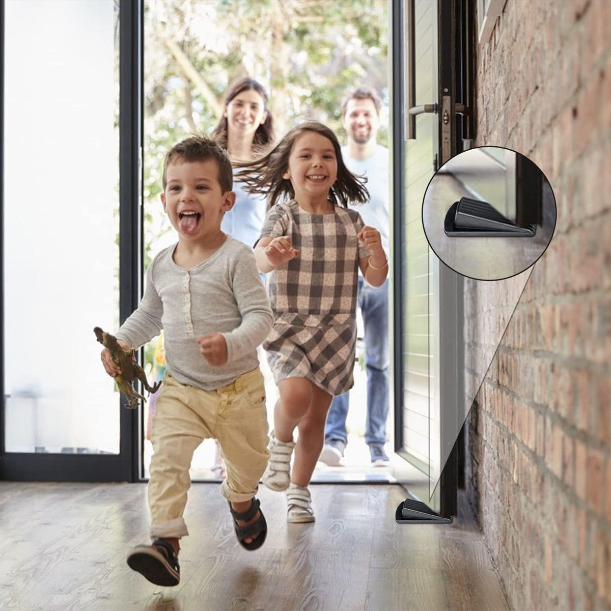 Black Textured Rubber Door Stopper Wedge Set 5 Pcs Anti-Theft