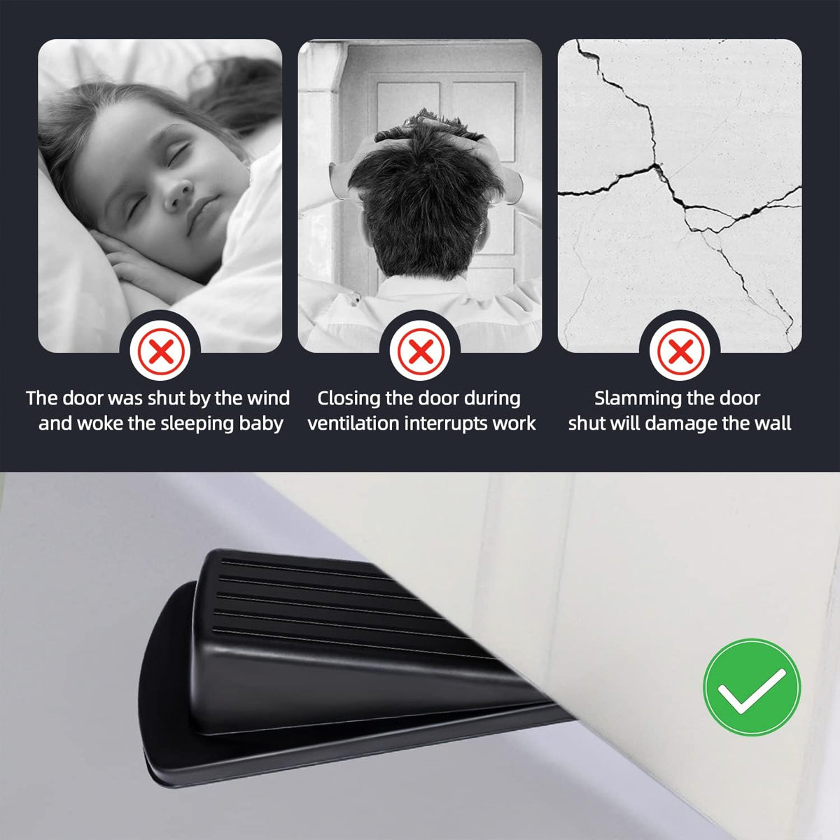 Black Textured Rubber Door Stopper Wedge Set 5 Pcs Anti-Theft