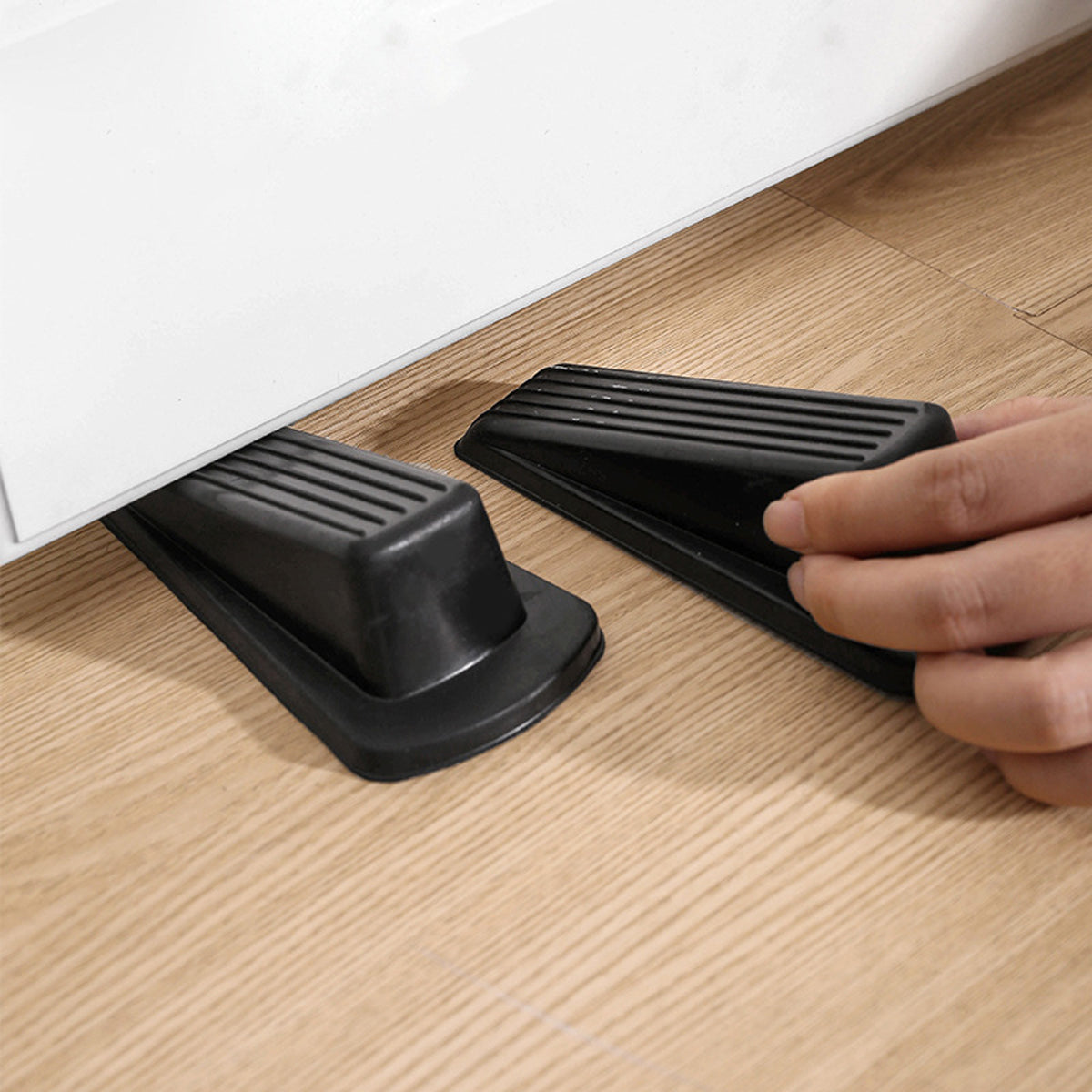 Black Textured Rubber Door Stopper Wedge Set 5 Pcs Anti-Theft