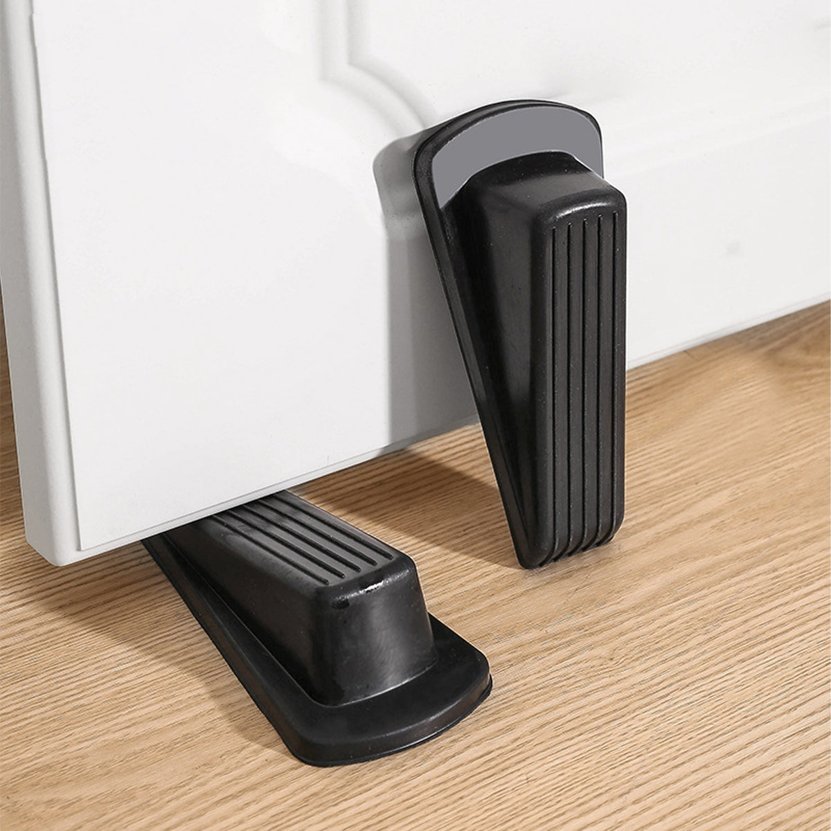 Black Textured Rubber Door Stopper Wedge Set 5 Pcs Anti-Theft