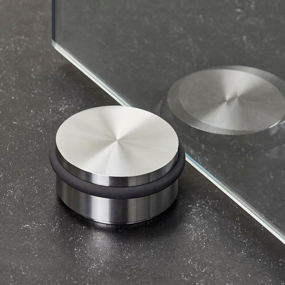 Silver Black Rubber Stainless Steel Door Stopper Non-Slip