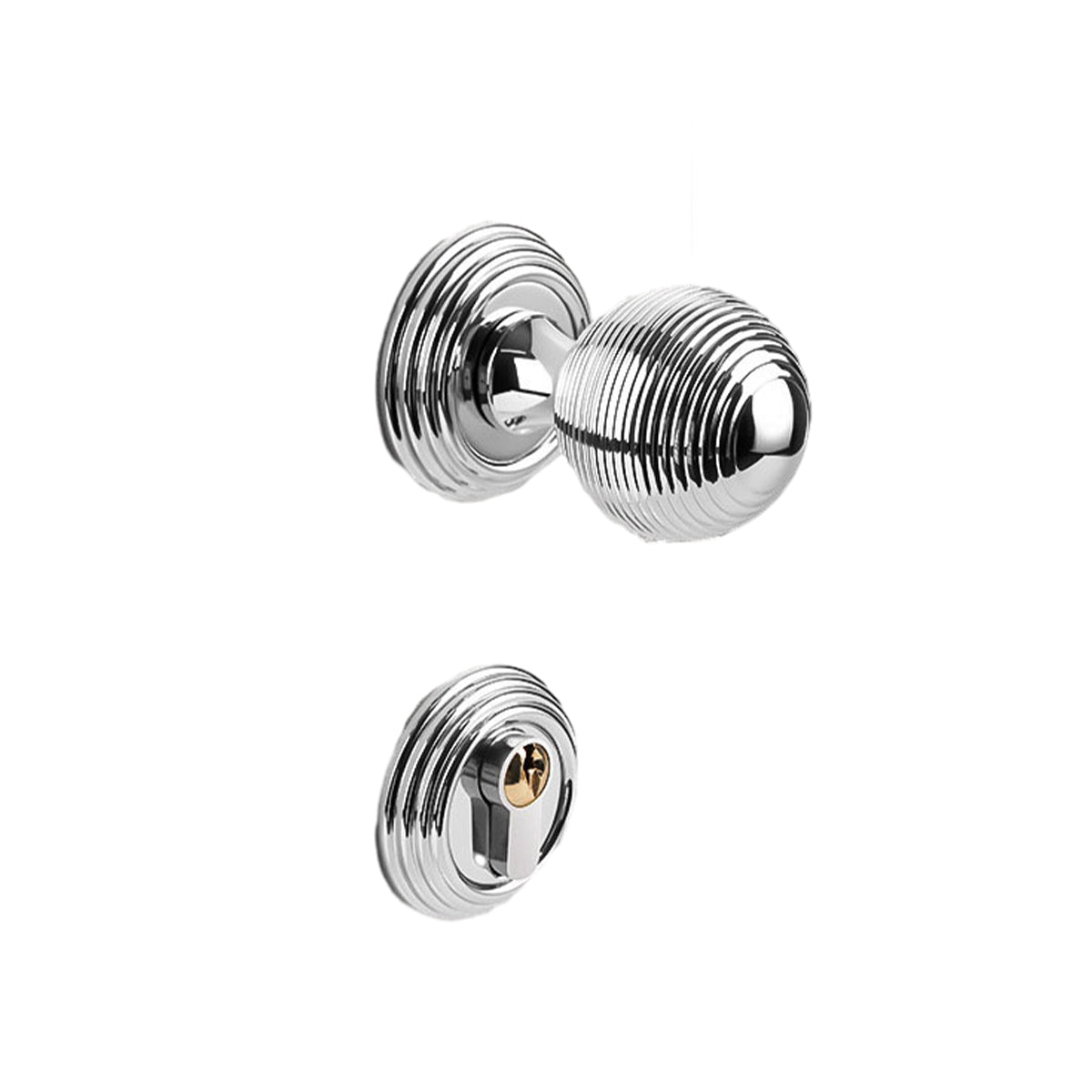 Silver Round Brass Door Knob Lock Set for Bedroom Privacy