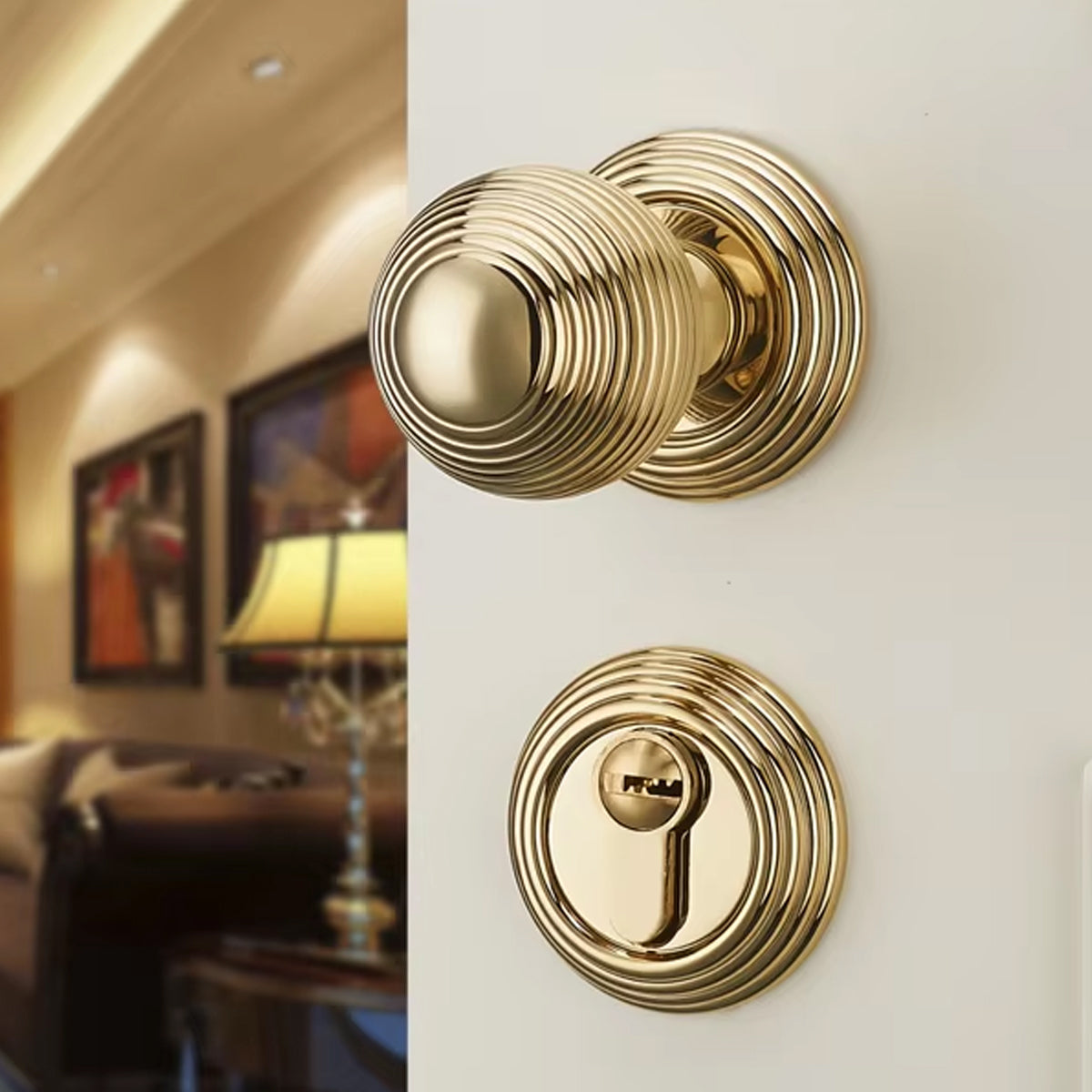 Gold Brass Privacy Knob Lock Set 58mm × 75mm