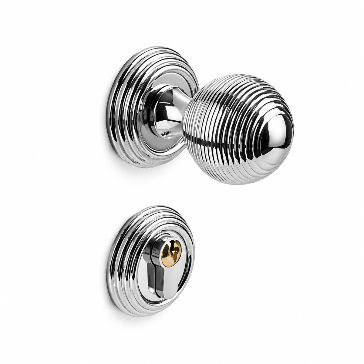 Silver Brass Privacy Knob Lock Set 58mm × 75mm
