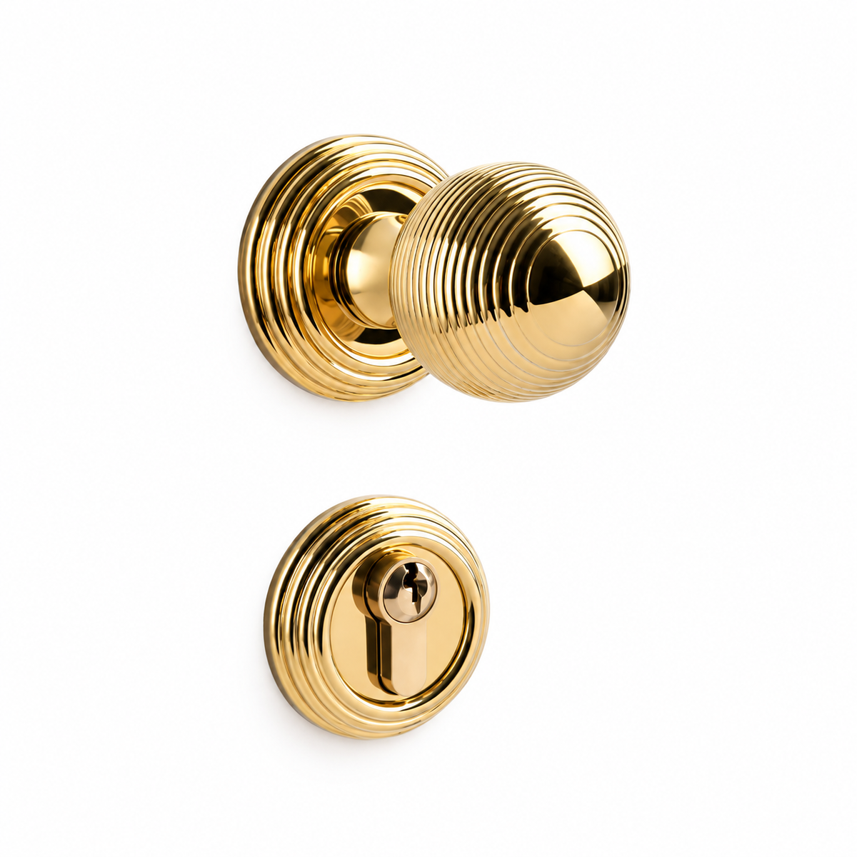 Gold Brass Privacy Knob Lock Set 58mm × 75mm